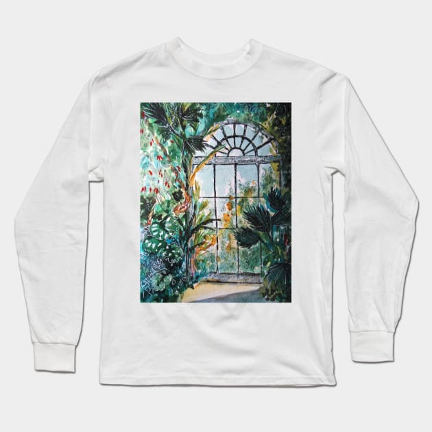 Greenhouse watercolor Long Sleeve T-Shirt by Kuhtina